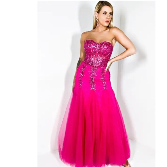 WOW Couture Fuchsia Sequin Gown - Picture 1 of 9